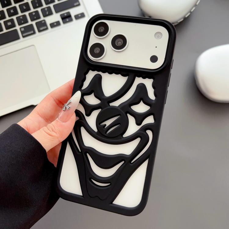 For iPhone 17 Pro Oil Spraying Hollow Out Clown Heat Dissipation TPU Phone Case(Black)