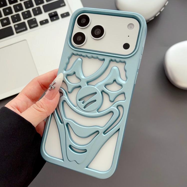 For iPhone 17 Pro Oil Spraying Hollow Out Clown Heat Dissipation TPU Phone Case(Blue)