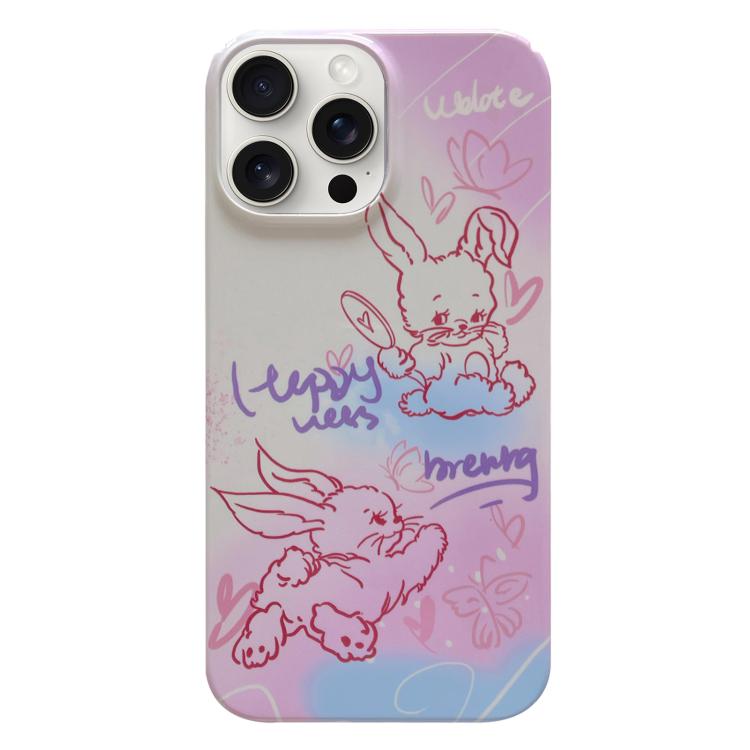 For iPhone 17 Pro Painted Pattern PC Phone Case(Pink Line Bunny)