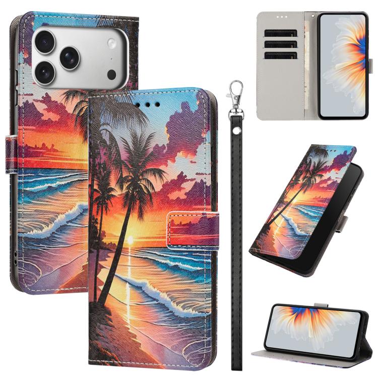 For iPhone 17 Pro Painted Pattern Vegan Leather Phone Case with Strap(Hawaii)