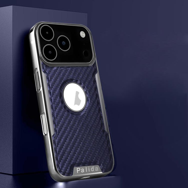 For iPhone 17 Pro Palida Y7 Electroplated Carbon Fiber Texture Lens Film Phone Case(Blue)