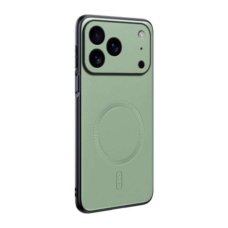 For iPhone 17 Pro Plain Leather MagSafe Shockproof Phone Case(Green)