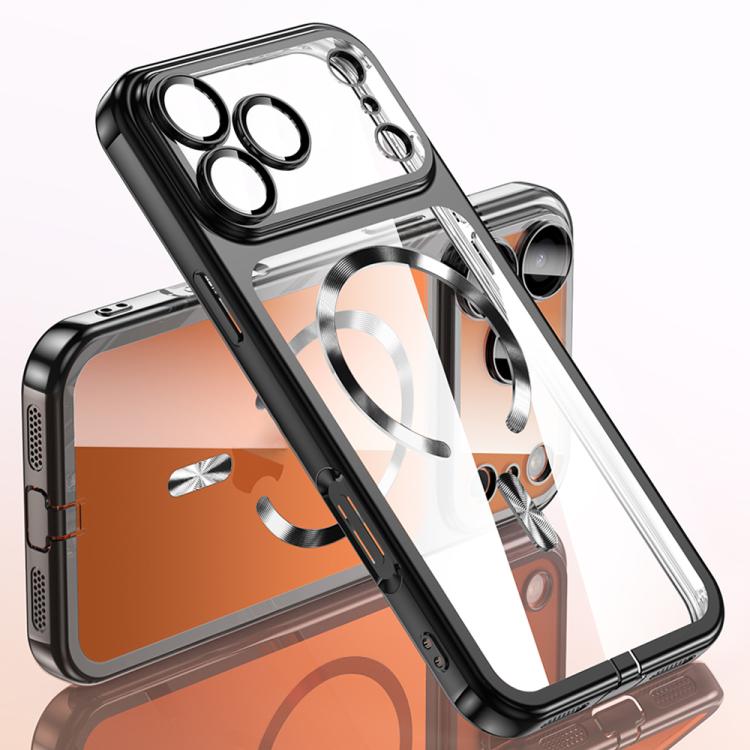 For iPhone 17 Pro Plating Paint TPU MagSafe Phone Case with Dust Plug & Lens Film(Black)