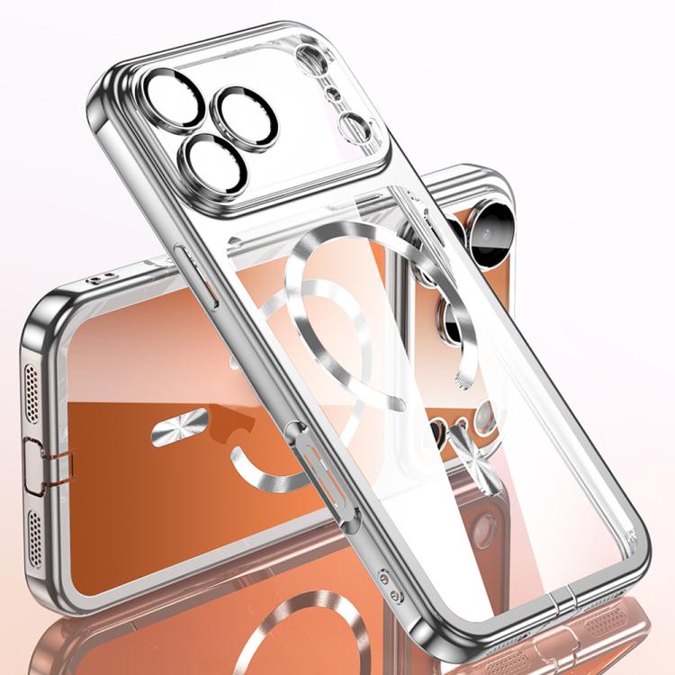 For iPhone 17 Pro Plating Paint TPU MagSafe Phone Case with Dust Plug & Lens Film(Silver)