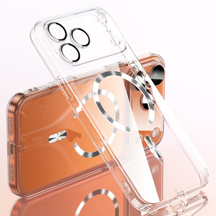 For iPhone 17 Pro Plating Paint TPU MagSafe Phone Case with Dust Plug & Lens Film(Transparent)