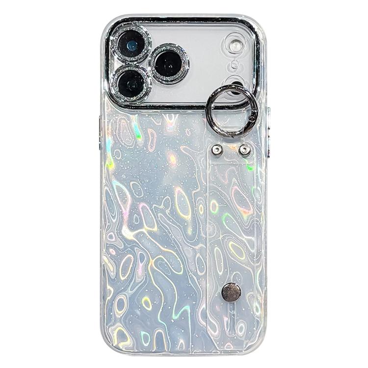 For iPhone 17 Pro Plating Wrinkled Texture Wristband Holder TPU Phone Case with Lens Film(Silver)