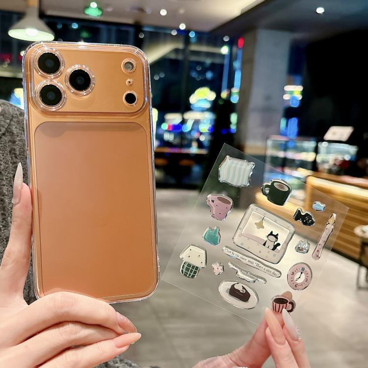For iPhone 17 Pro Precise Hole Shockproof Clear PC Phone Case with Resin Sticker(Alarm Clock Kitten)