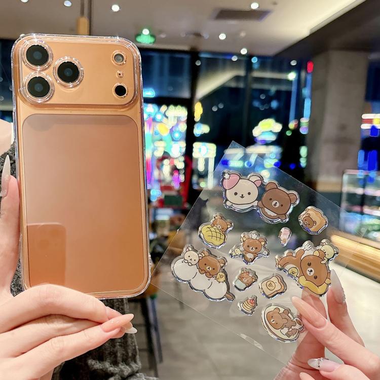 For iPhone 17 Pro Precise Hole Shockproof Clear PC Phone Case with Resin Sticker(Bread Brown Bear)