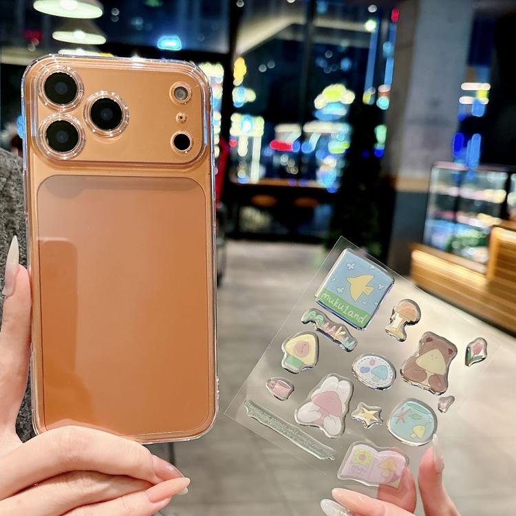 For iPhone 17 Pro Precise Hole Shockproof Clear PC Phone Case with Resin Sticker(Mushroom Bear Rabbit)
