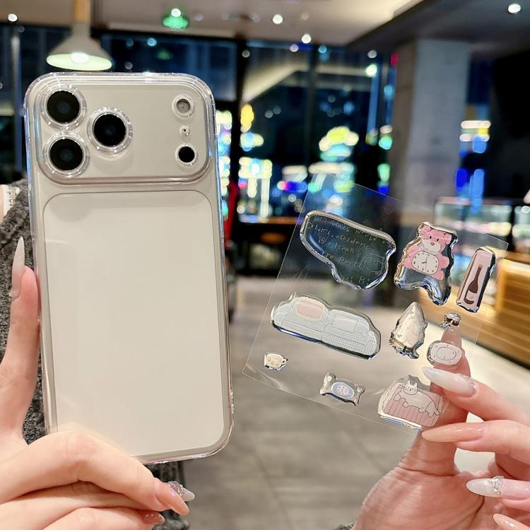 For iPhone 17 Pro Precise Hole Shockproof Clear PC Phone Case with Resin Sticker(Pink Bear)