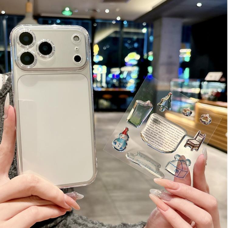For iPhone 17 Pro Precise Hole Shockproof Clear PC Phone Case with Resin Sticker(Snowman)