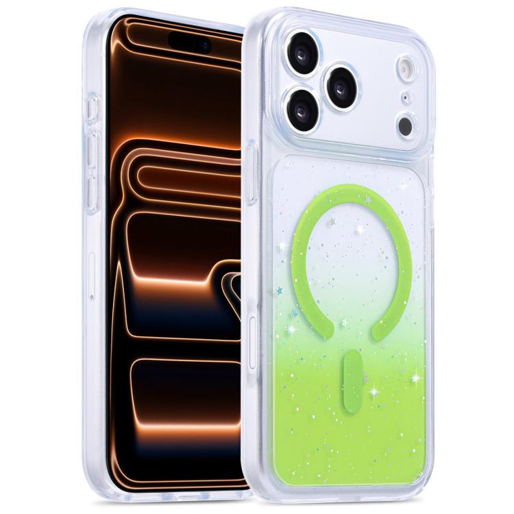 For iPhone 17 Pro Precise Hole Shockproof Gradient Epoxy Magnetic Phone Case(Green)