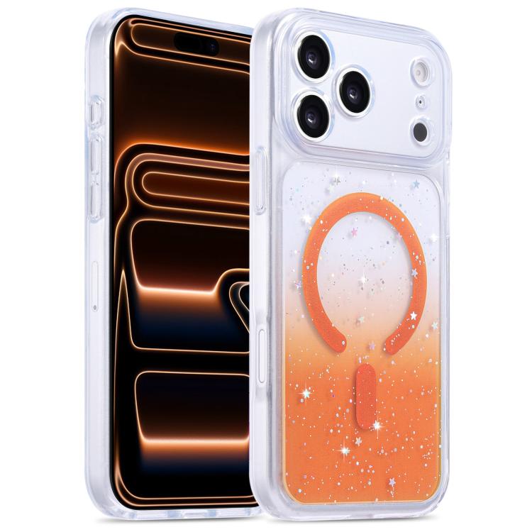 For iPhone 17 Pro Precise Hole Shockproof Gradient Epoxy Magnetic Phone Case(Orange)