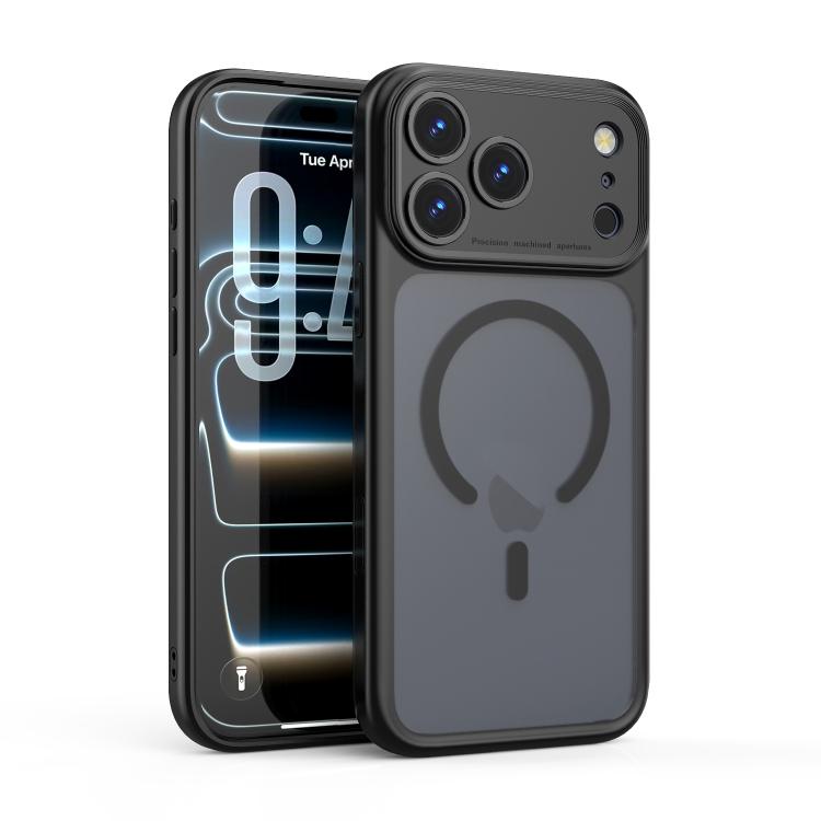 For iPhone 17 Pro Precision Hole PC Transparent Shockproof Magnetic Phone Case(Black)