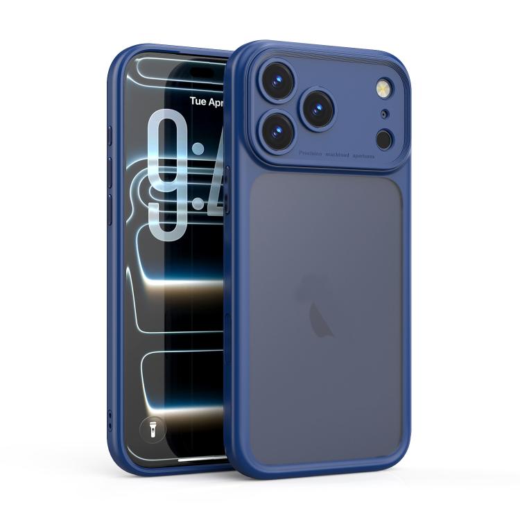 For iPhone 17 Pro Precision Hole PC Transparent Shockproof Phone Case(Blue)