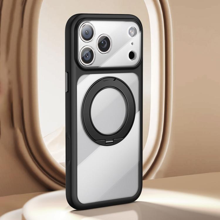 For iPhone 17 Pro Precision Hole Skin-Feel Magnetic Holder Phone Case with AI Shutter Button(Black)