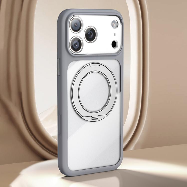 For iPhone 17 Pro Precision Hole Skin-Feel Magnetic Holder Phone Case with AI Shutter Button(Grey)
