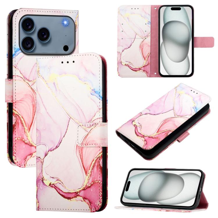 For iPhone 17 Pro PT003 Marble Pattern Flip Leather Phone Case(Rose Gold)