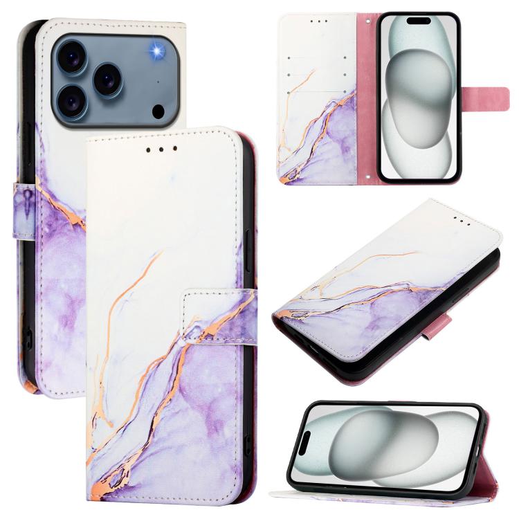 For iPhone 17 Pro PT003 Marble Pattern Flip Leather Phone Case(White Purple)