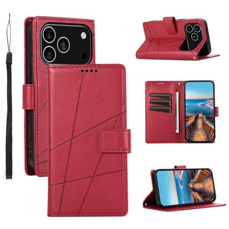 For iPhone 17 Pro PU Genuine Leather Texture Embossed Line Phone Case(Red)