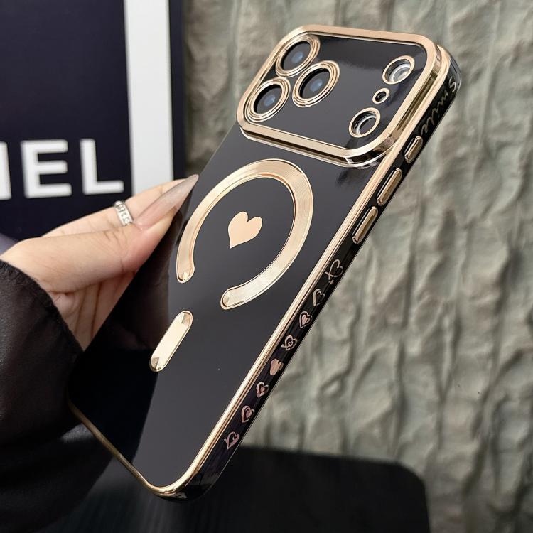 For iPhone 17 Pro Pupil Side Electroplated Loves MagSafe TPU Phone Case(Black)