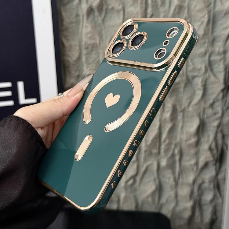 For iPhone 17 Pro Pupil Side Electroplated Loves MagSafe TPU Phone Case(Green)