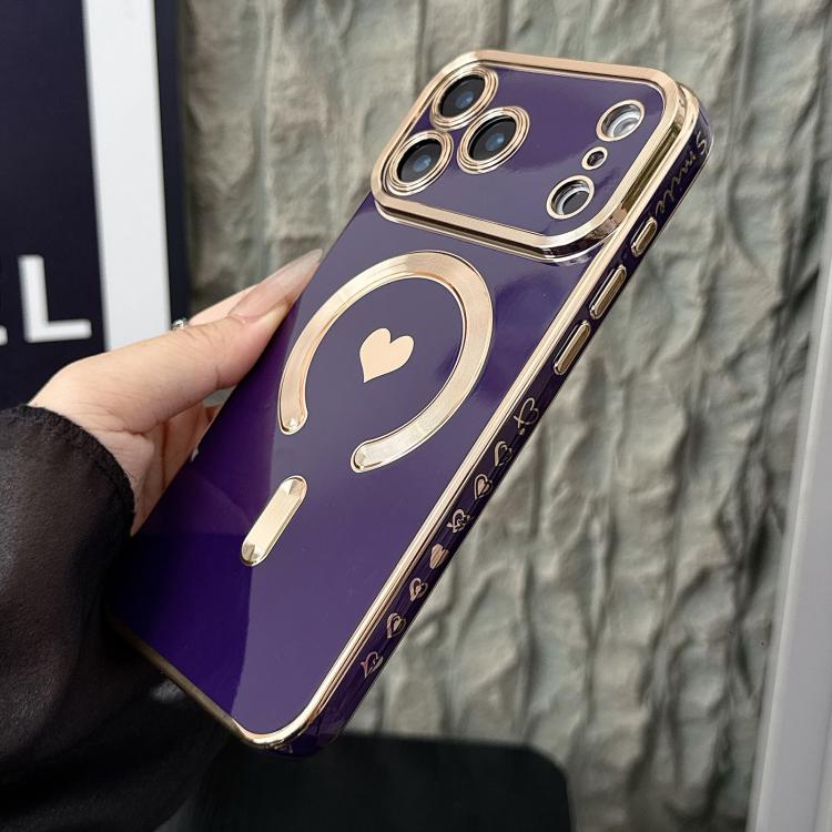 For iPhone 17 Pro Pupil Side Electroplated Loves MagSafe TPU Phone Case(Purple)