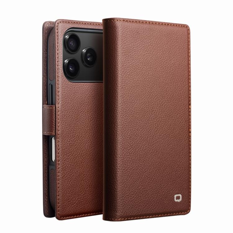 For iPhone 17 Pro QIALINO Classics 3rd Genuine Leather Phone Case(Brown)