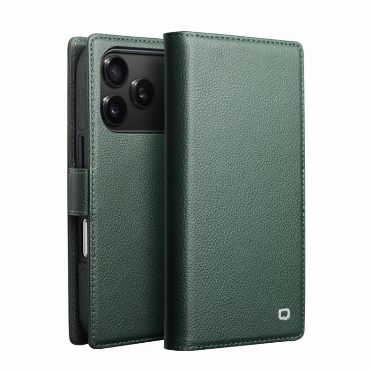 For iPhone 17 Pro QIALINO Classics 3rd Genuine Leather Phone Case(Cyan)