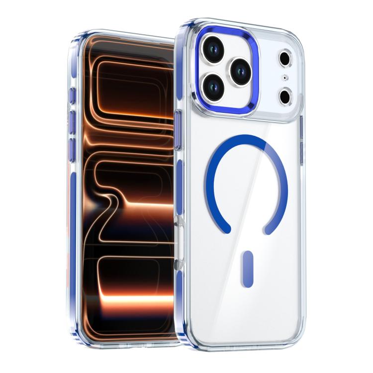 For iPhone 17 Pro Qicai Two-color Transparent Magnetic Phone Case(Blue)