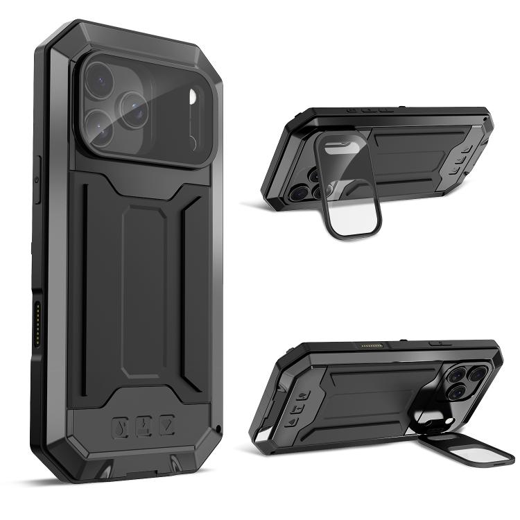 For iPhone 17 Pro R-JUST Sliding Camera IP54 Life Waterproof Holder Phone Case(Black)