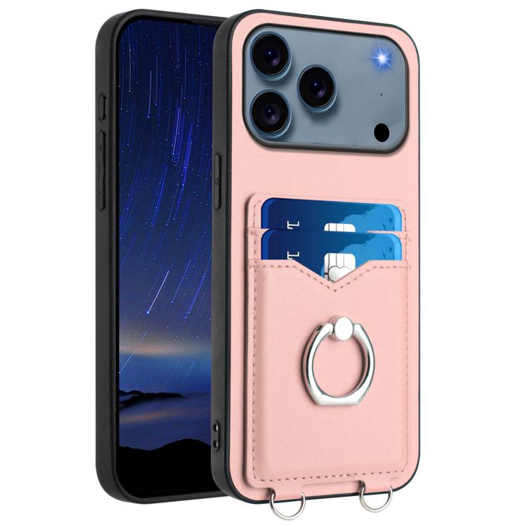 For iPhone 17 Pro R20 Ring Card Holder Phone Case(Pink)
