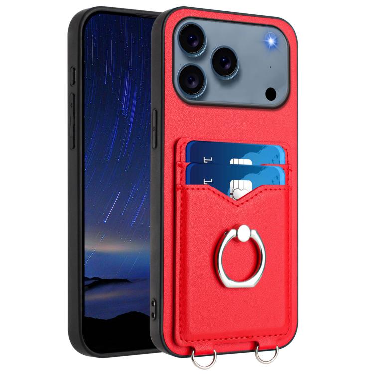 For iPhone 17 Pro R20 Ring Card Holder Phone Case(Red)