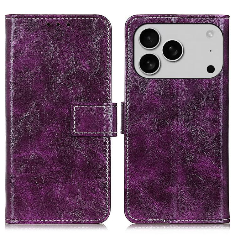 For iPhone 17 Pro Retro Crazy Horse Texture Horizontal Flip Leather Phone Case(Purple)