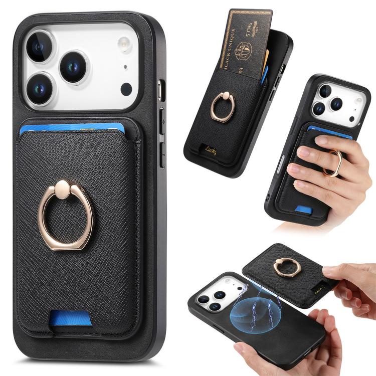 For iPhone 17 Pro Retro Cross Leather Card Bag MagSafe Phone Case(Black)