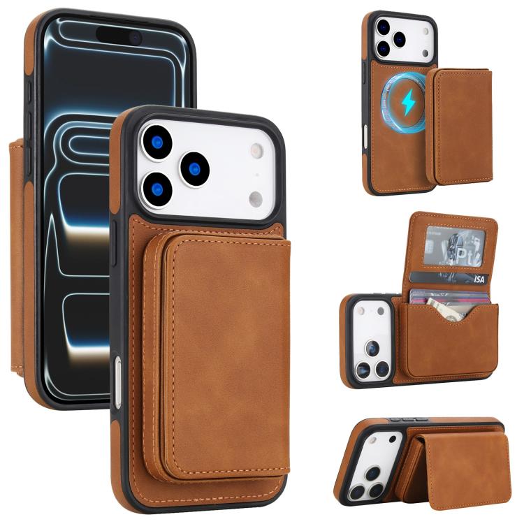 For iPhone 17 Pro Retro Faux Leather Detachable Magnetic Wallet Bag RFID Blocking Phone Case(Brown)
