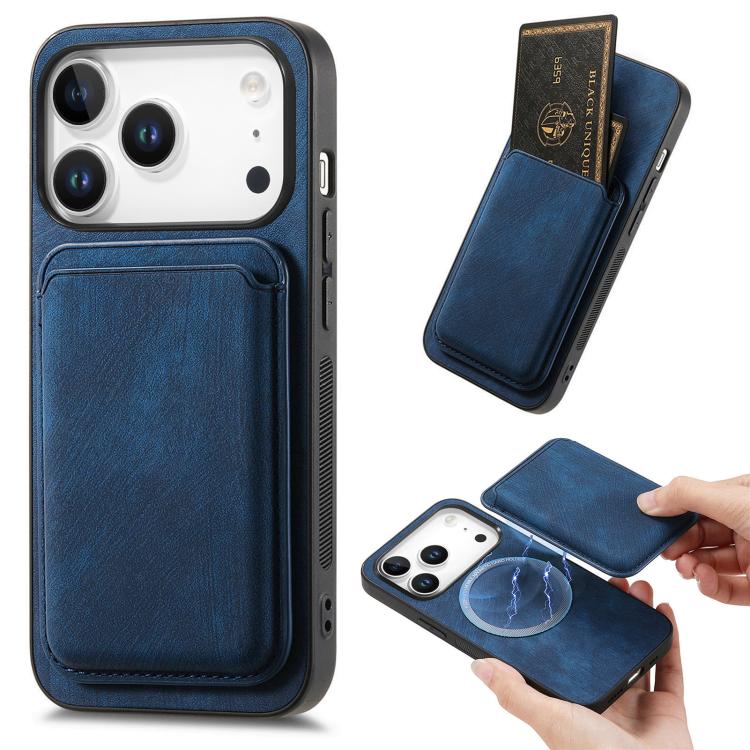 For iPhone 17 Pro Retro Leather Card Bag Magnetic Phone Case(Blue)