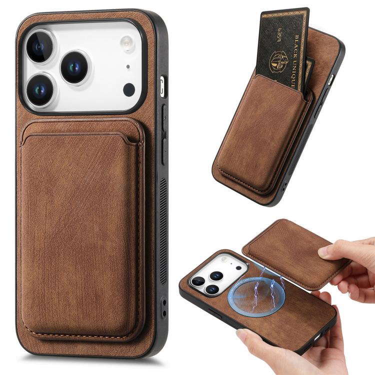 For iPhone 17 Pro Retro Leather Card Bag Magnetic Phone Case(Brown)