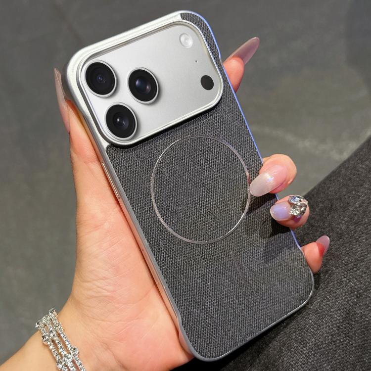 For iPhone 17 Pro Retro Linen Fabric Magnetic Half Coverage Phone Case(Black)