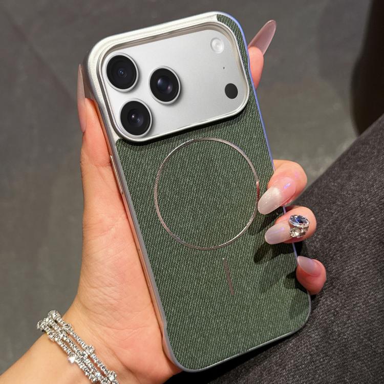 For iPhone 17 Pro Retro Linen Fabric Magnetic Half Coverage Phone Case(Dark Green)