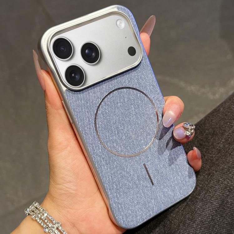 For iPhone 17 Pro Retro Linen Fabric Magnetic Half Coverage Phone Case(Light Blue)
