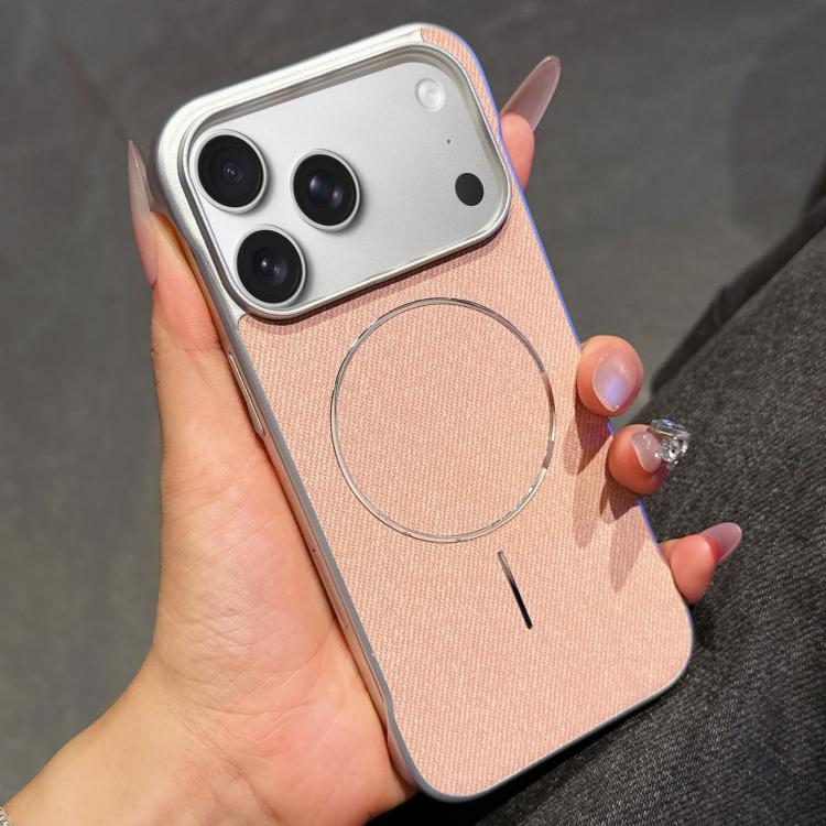 For iPhone 17 Pro Retro Linen Fabric Magnetic Half Coverage Phone Case(Pink)