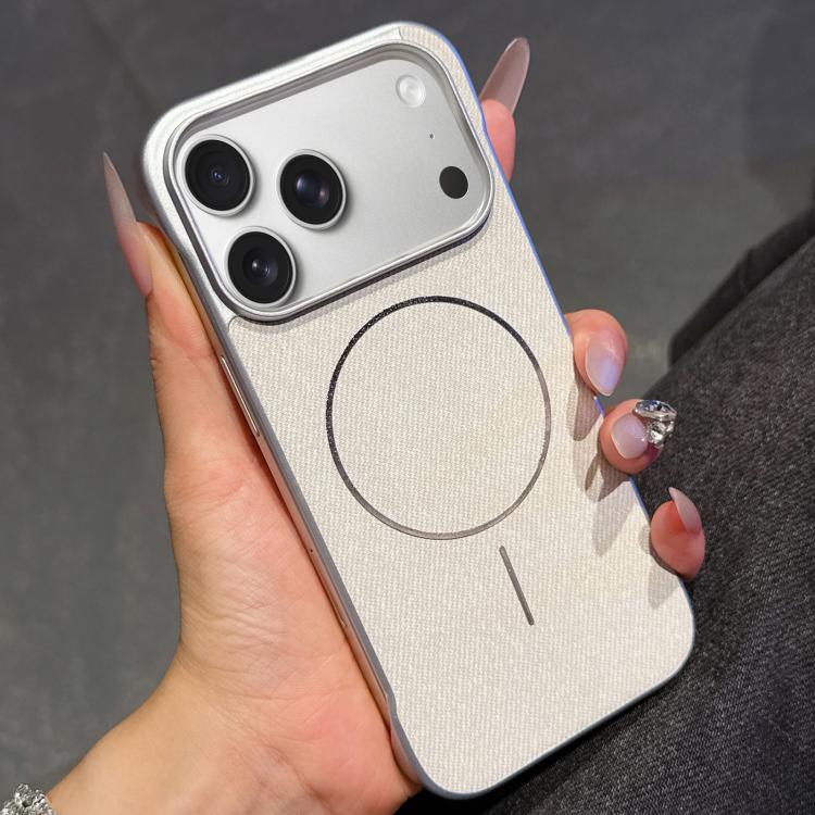For iPhone 17 Pro Retro Linen Fabric Magnetic Half Coverage Phone Case(White)
