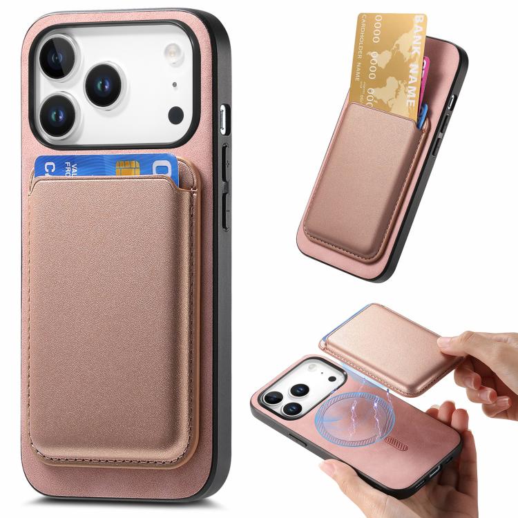 For iPhone 17 Pro Retro Magsafe Card Bag PU Back Cover Phone Case(Pink)