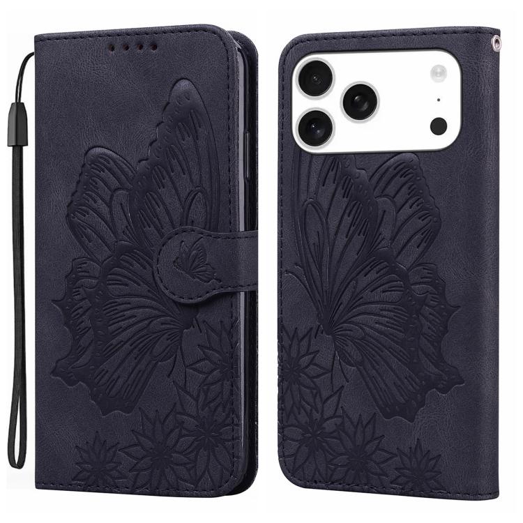 For iPhone 17 Pro Retro Skin Feel Butterflies Embossing Horizontal Flip Leather Phone Case(Black)