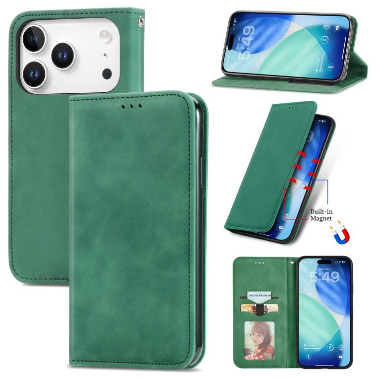 For iPhone 17 Pro Retro Skin Feel Magnetic Flip Leather Phone Case(Green)