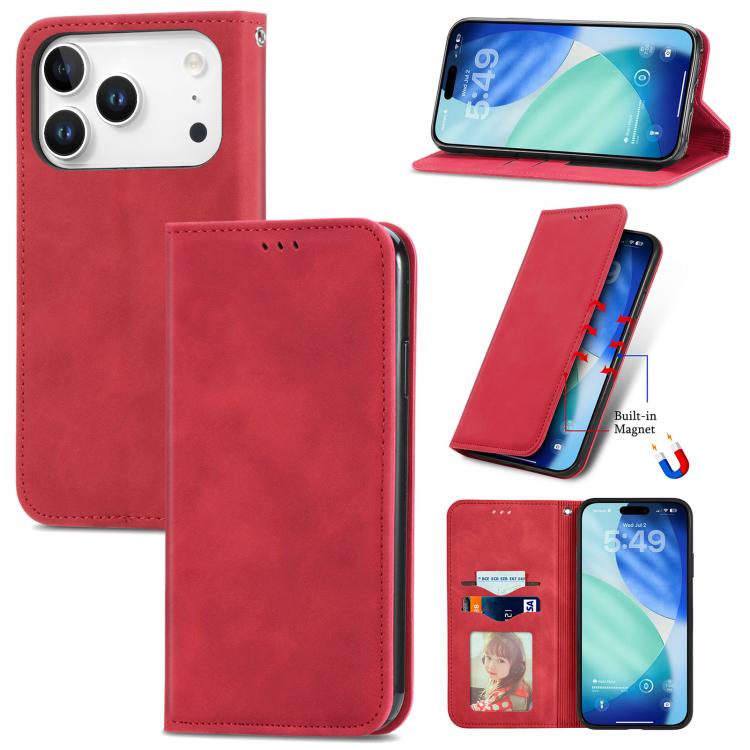 For iPhone 17 Pro Retro Skin Feel Magnetic Flip Leather Phone Case(Red)