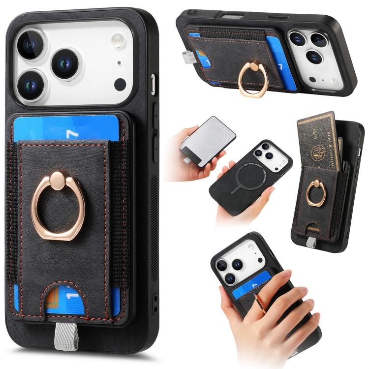 For iPhone 17 Pro Retro Splitable Magnetic Card Bag Leather Phone Case(Black)