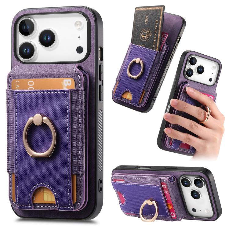 For iPhone 17 Pro Retro Splitable Magnetic Stand Card Bag Leather Phone Case(Purple)