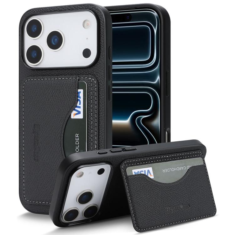 For iPhone 17 Pro Retro Vegan Leather Magnetic Card Holder Back Phone Case(Black)